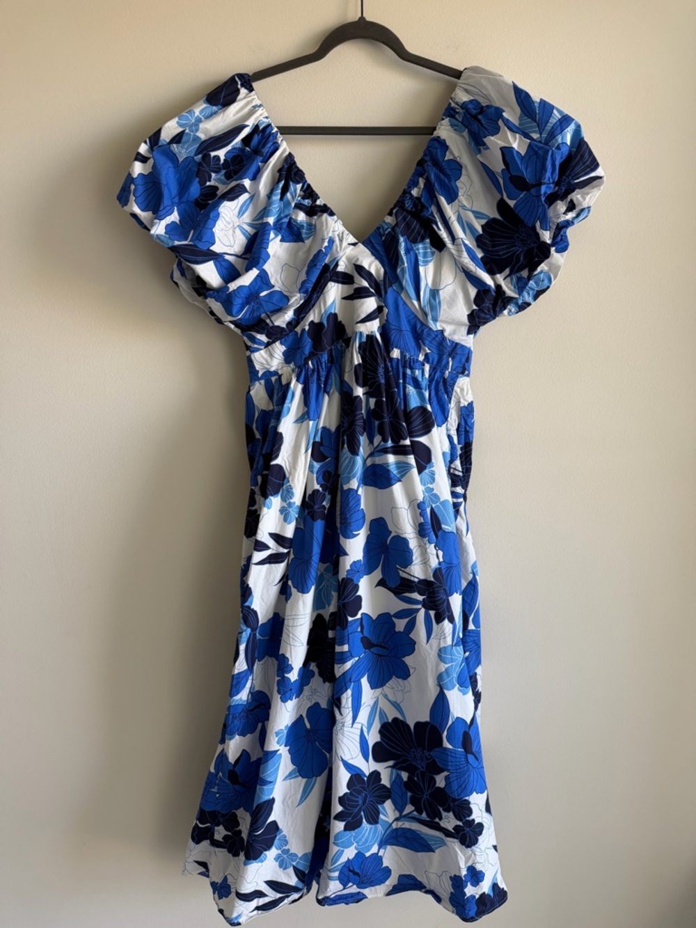 J.Crew Cecily Dress Painted Floral Print Blue Puff Sleeve Maxi Size 12 - Picture 4 of 14